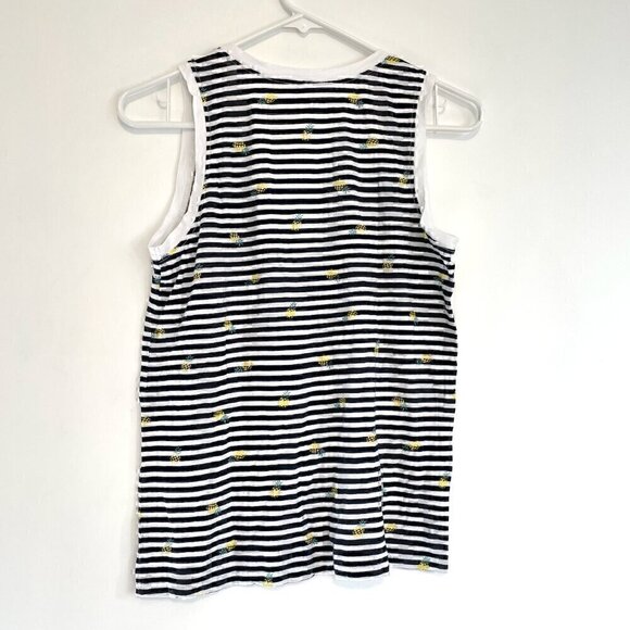 ANN TAYLOR LOFT White Black Stripe Pineapple Fruit V-Neck 100% Cotton Tank Top - Picture 8 of 12